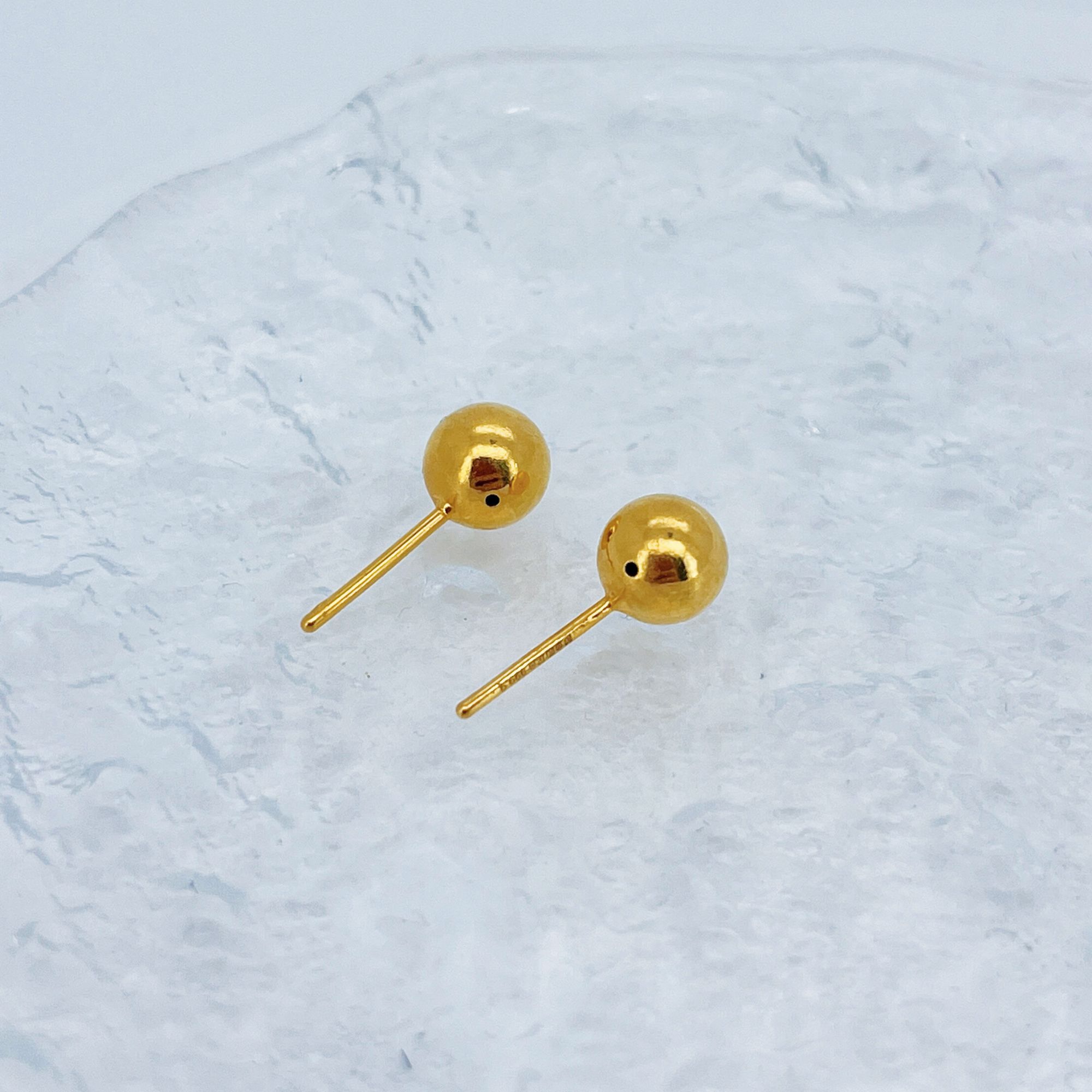 卡8 小灯泡耳钉 足金999黄金简约亮面金珠直针耳钉-