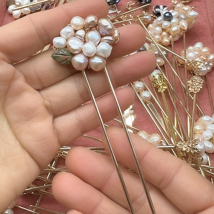 淡水珍珠发饰银S925镶嵌