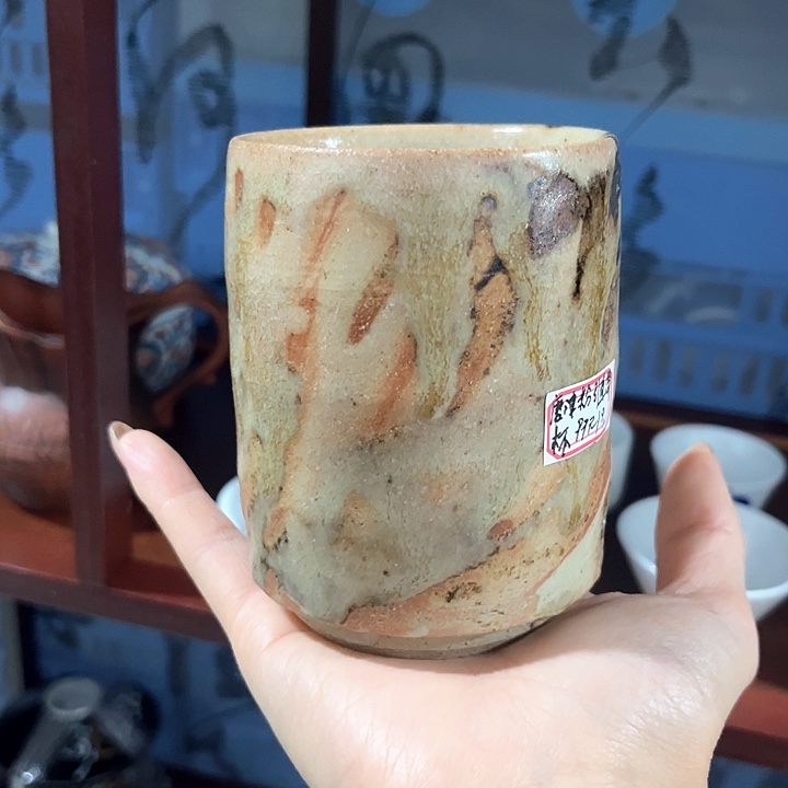 紫砂默认微瑕，满二十包邮，唐津粉引，直通杯，手写款，130