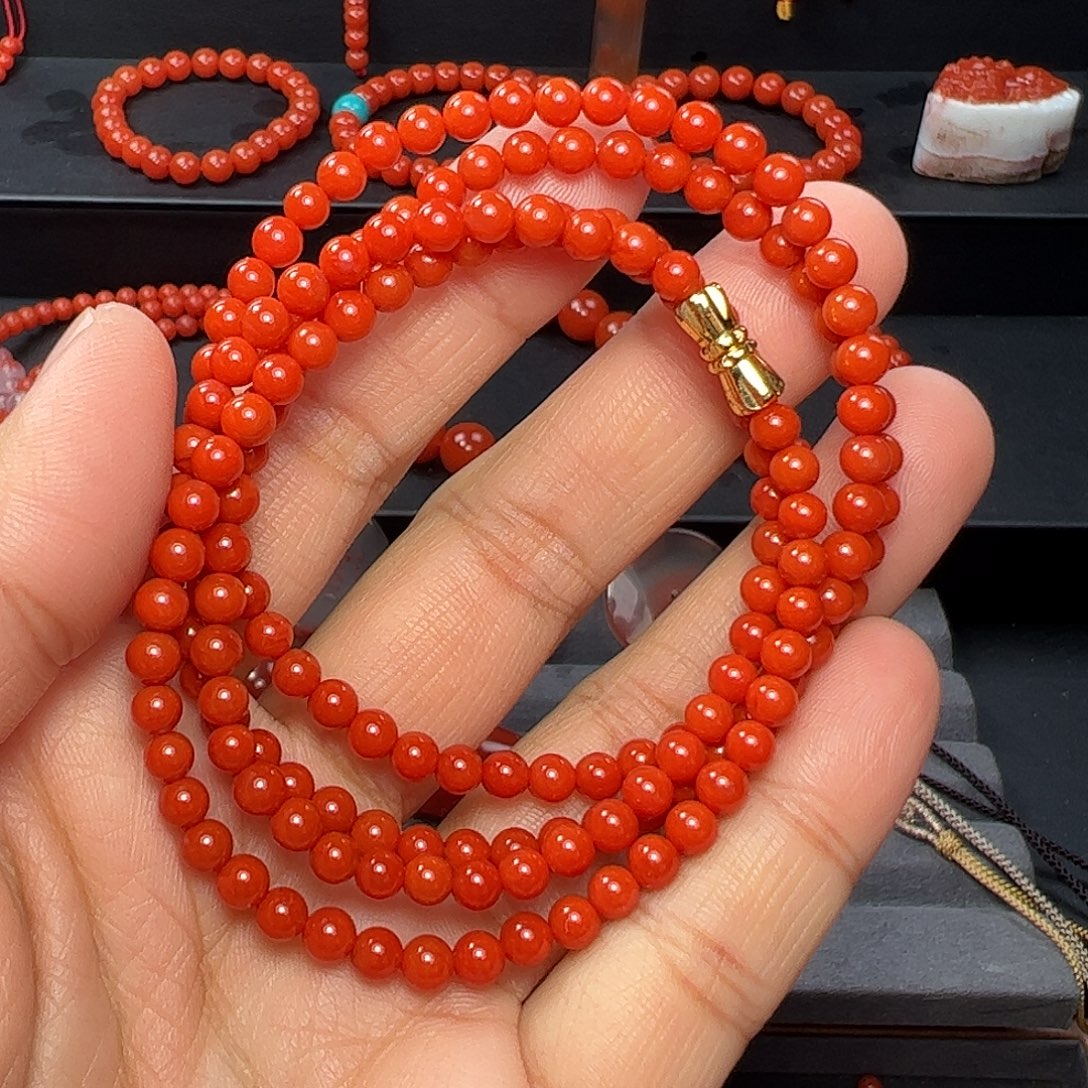 南红玛瑙未镶嵌柿子红多圈