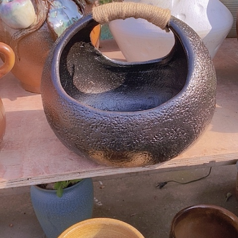 紫砂花盆宽23高度21无孔送麻绳