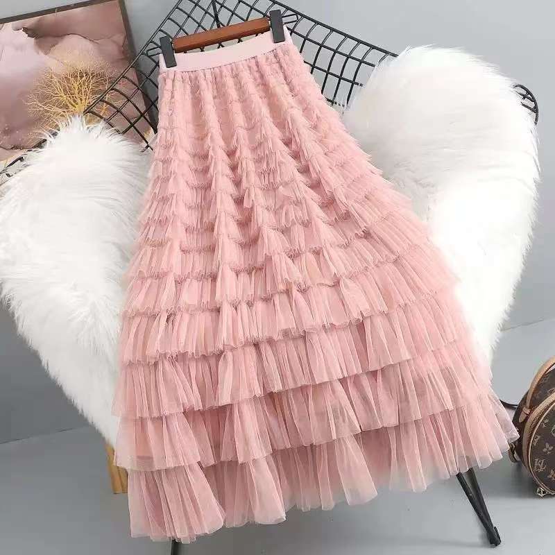 【151-200】温柔风半身裙蕾丝显瘦气质仙女裙长款网纱蛋糕裙