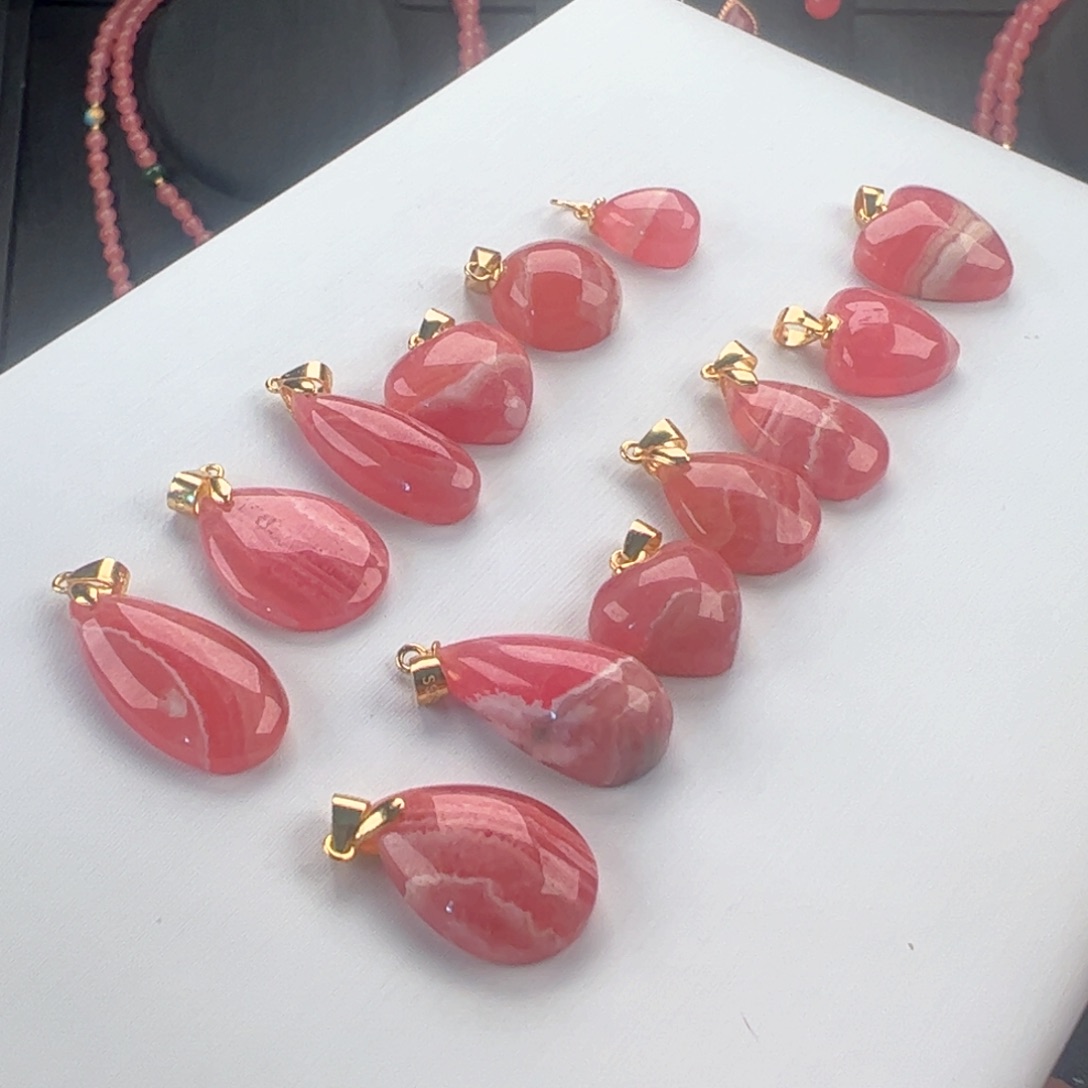 菱锰矿（红纹石）银S925镶嵌吊坠(赠链)多样性发一样