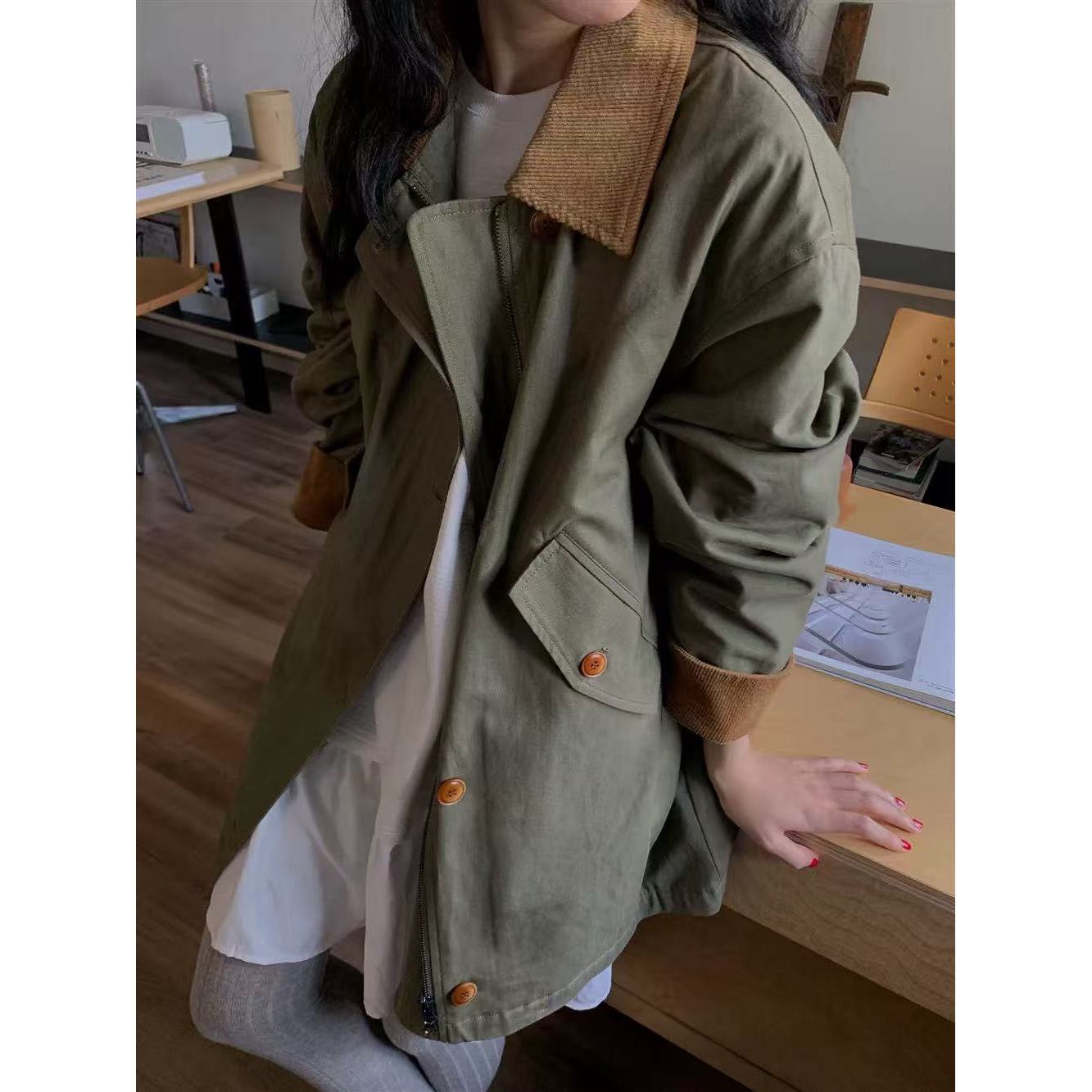 新款时尚百搭简约气质休闲翻领拼接夹克外套W2872