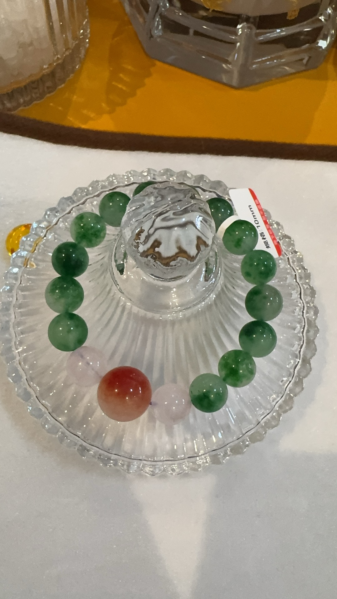 非金属仿水晶吊坠 飘花翡翠粉水晶10m