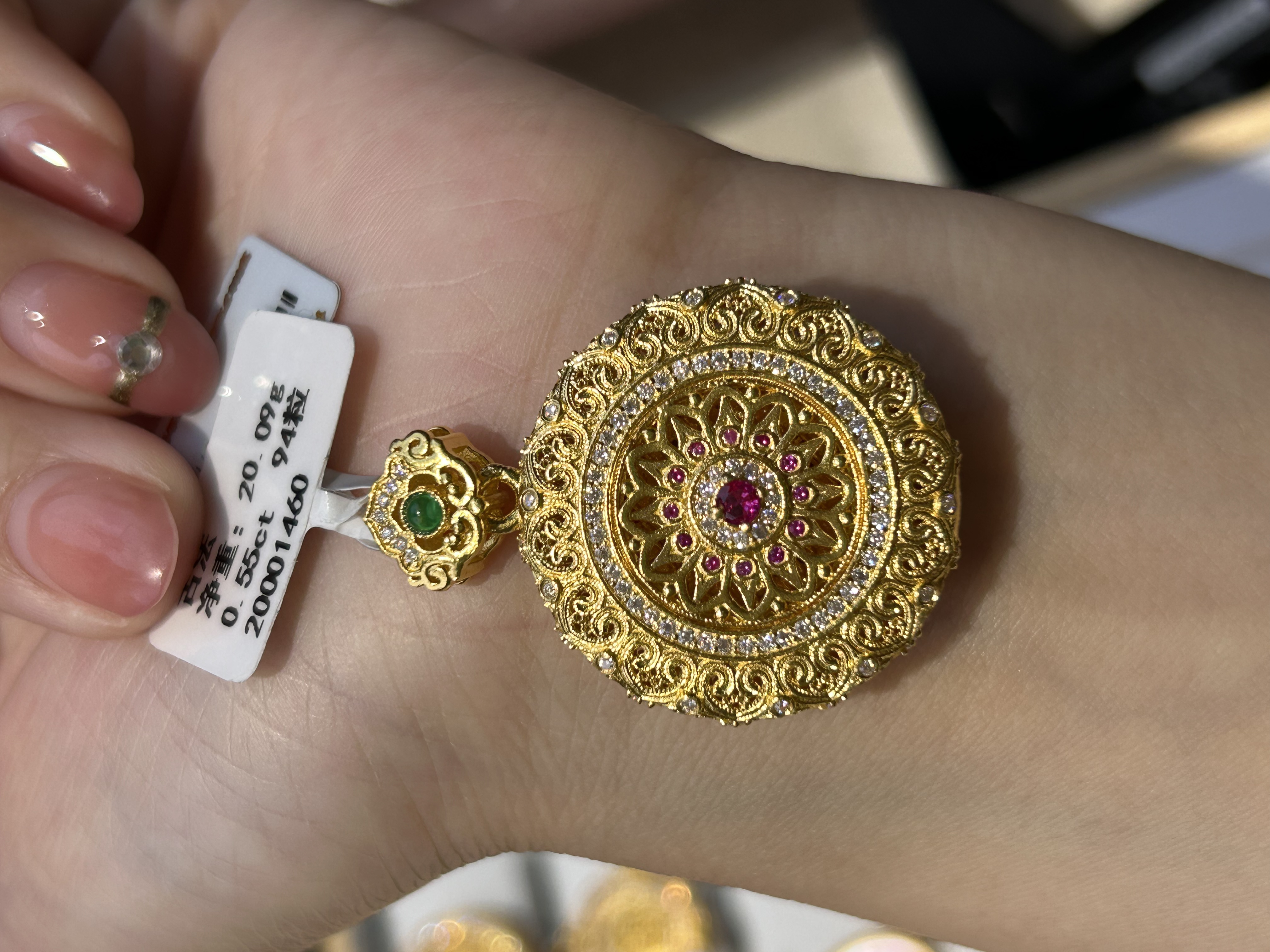 足金999 预  镶嵌祥云花窗吊坠（不含链）