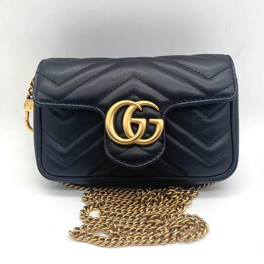 95新 GUCCI/古驰 Gucci马蒙黑金mini斜挎包