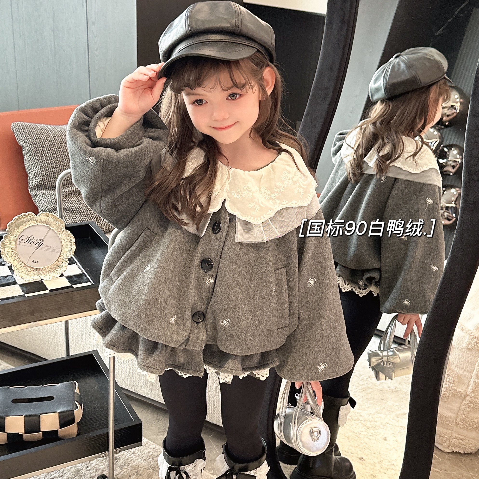 【Mt studio】K【新款】花边国际90白鸭绒大衣女童冬季休闲百搭羽绒服