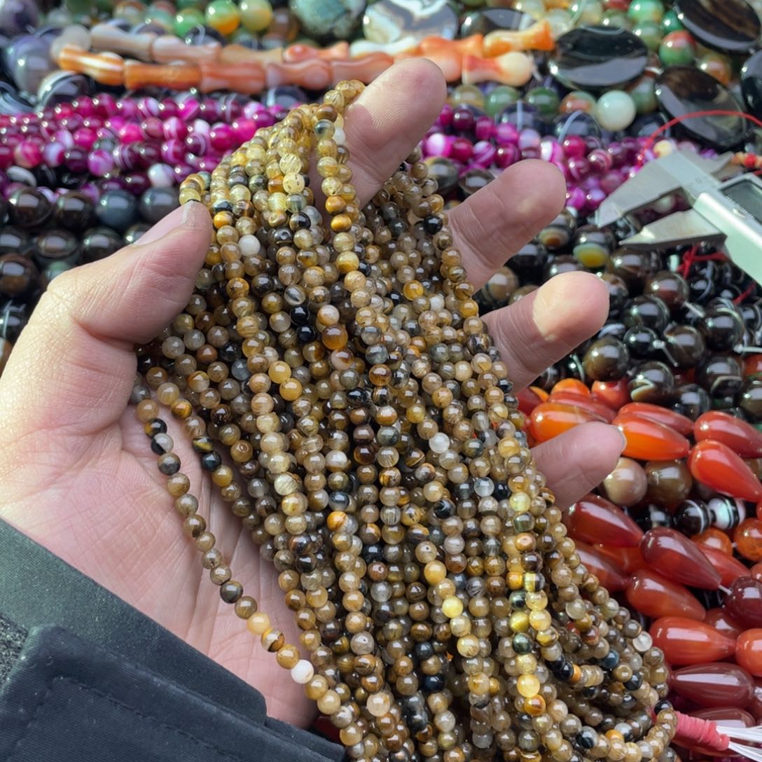 玛瑙/玉髓珠宝半成品未镶嵌两条装4mm虎眼发晶混珠