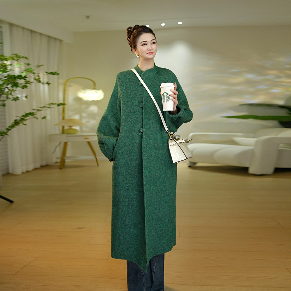 女士羊绒加厚2025新款双面手工绵羊毛气质百搭长款 毛呢大衣时尚
