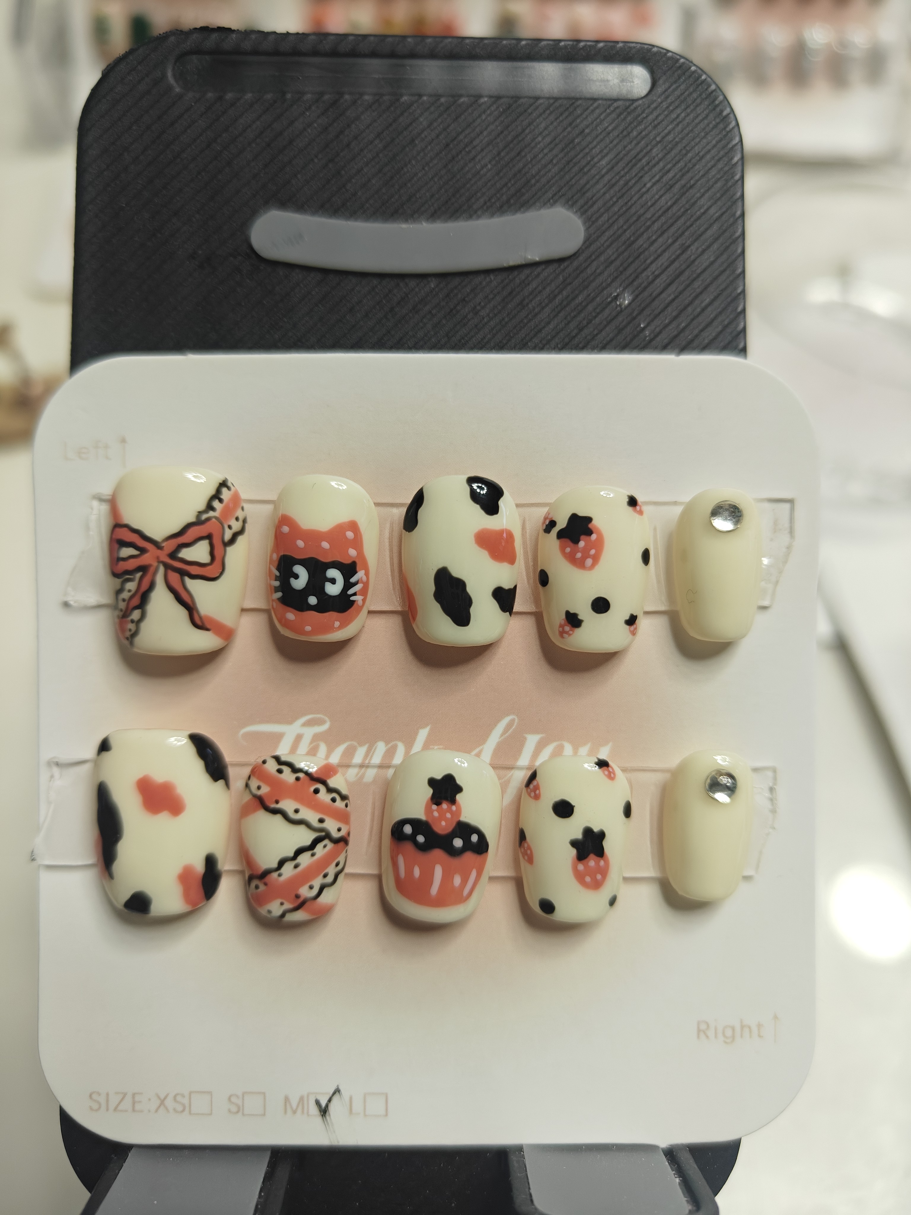 牛乳穿戴甲短款卡通蝴蝶结可爱指甲甜美美甲贴