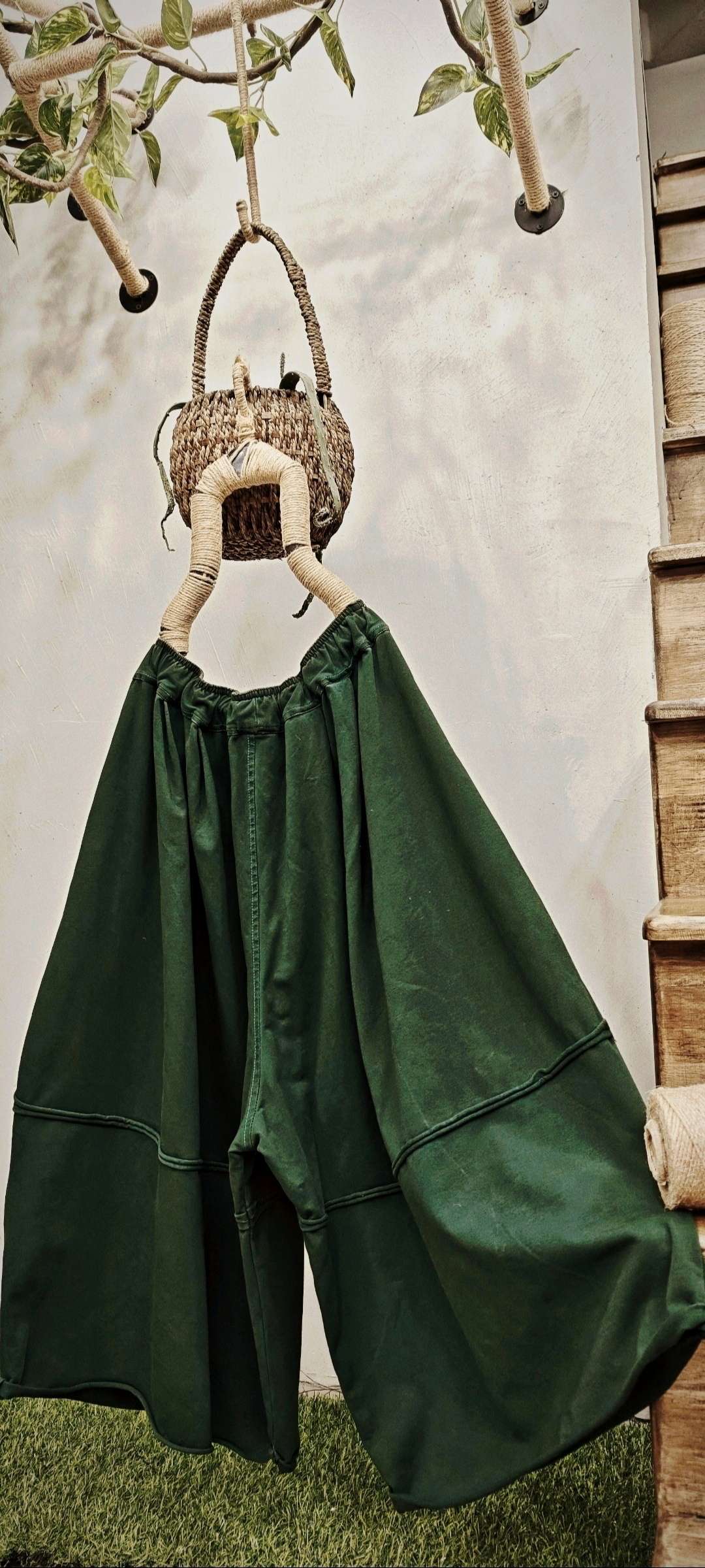 5001原创设计针织棉裙裤绿色纯色墨绿日常