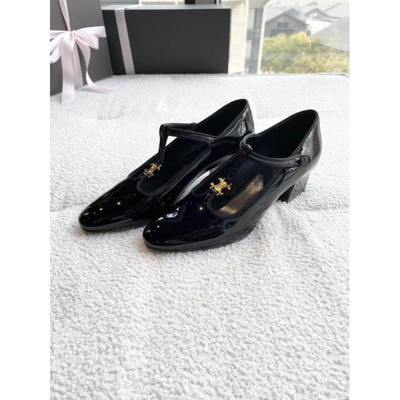 95新 Celine/思琳  yz039 黑色漆皮玛丽珍鞋 36.5码 微瑕