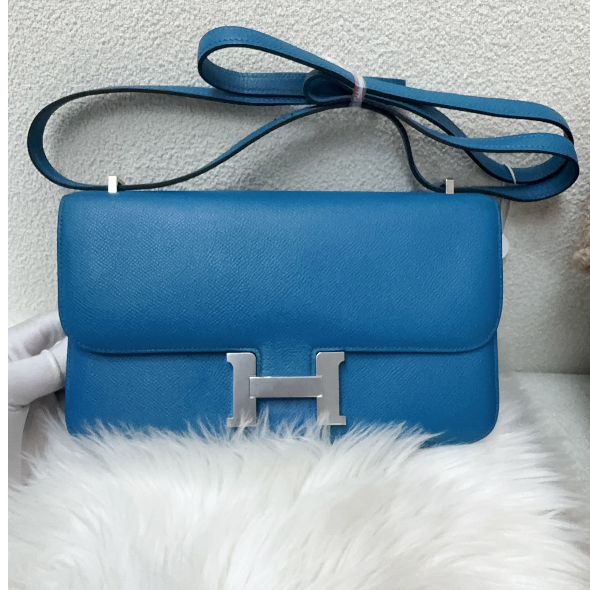 99新 Hermes/爱马仕 小花Jerry康康 Elan佛罗里达蓝 框Q包
