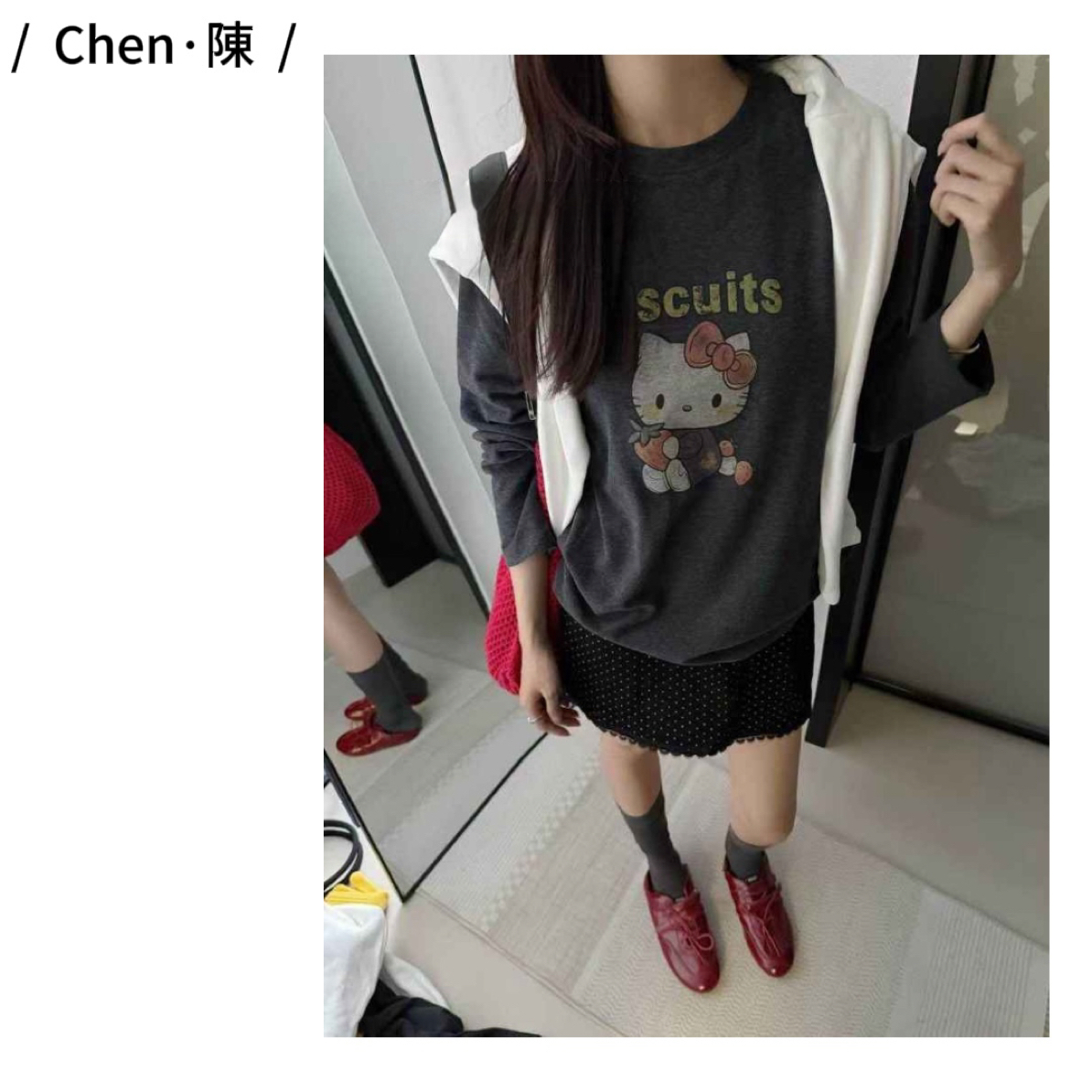 chen·陳新款【KT猫卡通印花】韩系宽松圆领百搭长袖T恤