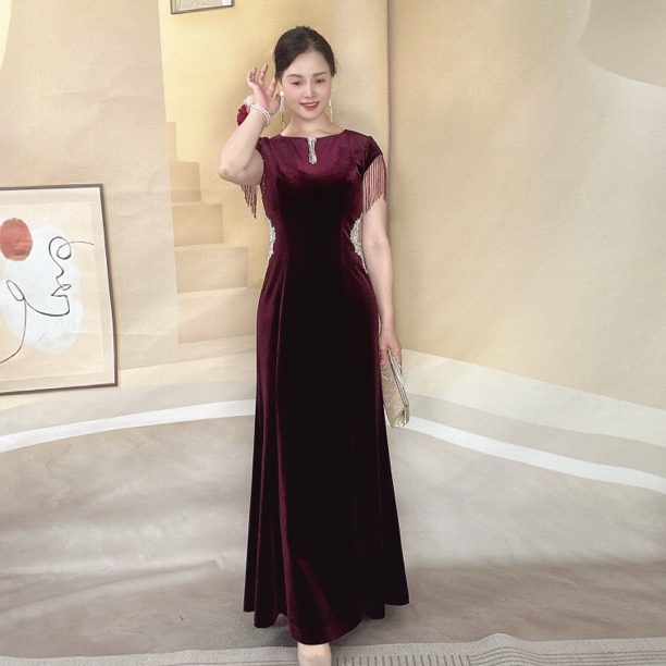 喜妃琳2008婚宴装高贵轻奢晚礼服鱼尾中长款显瘦气质优雅妈妈装