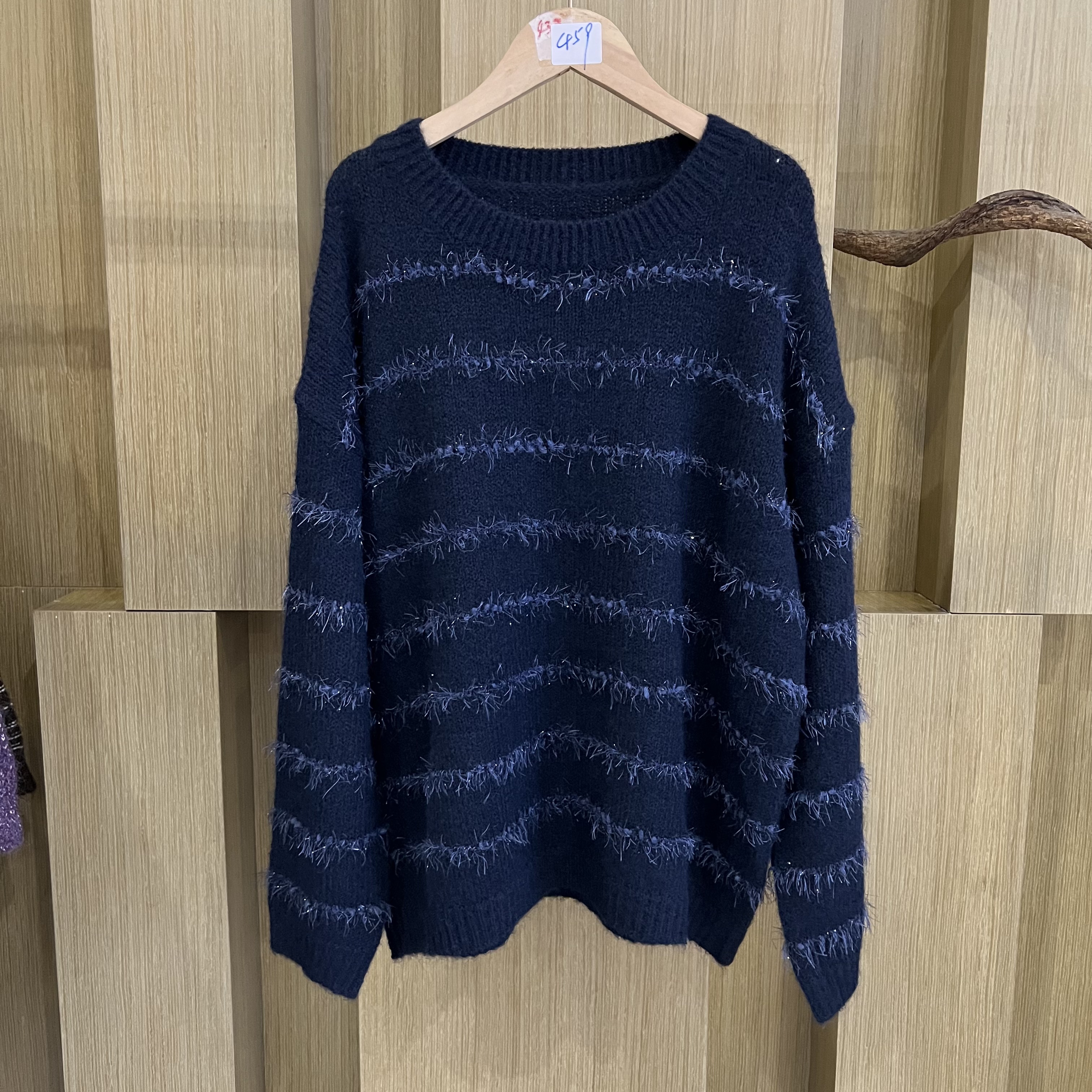 【嘉一定制】韩版时尚藏蓝条纹休闲减龄圆领女款上衣459