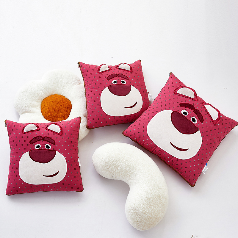 限【立体大头熊玫红大号】 四季款多功能二合一车载抱枕被双面两用