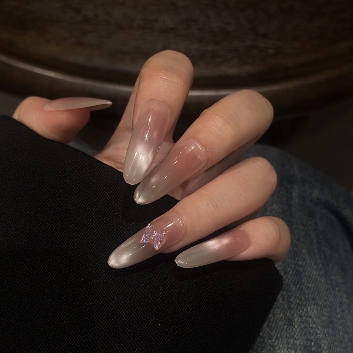 45】温柔显白裸色猫眼短款穿戴甲日常百搭高级气质美甲贴片