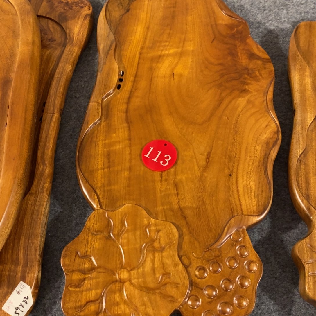 9***℃香樟荷叶造型实木茶盘