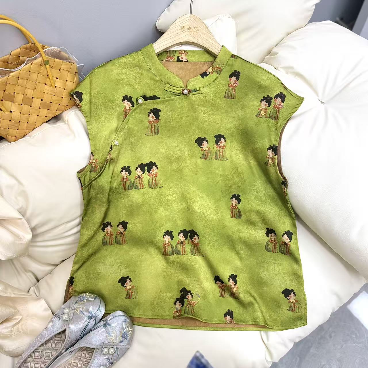 【佳丽】常规无袖短袖薄款上衣花色佳丽新中式中国风1250