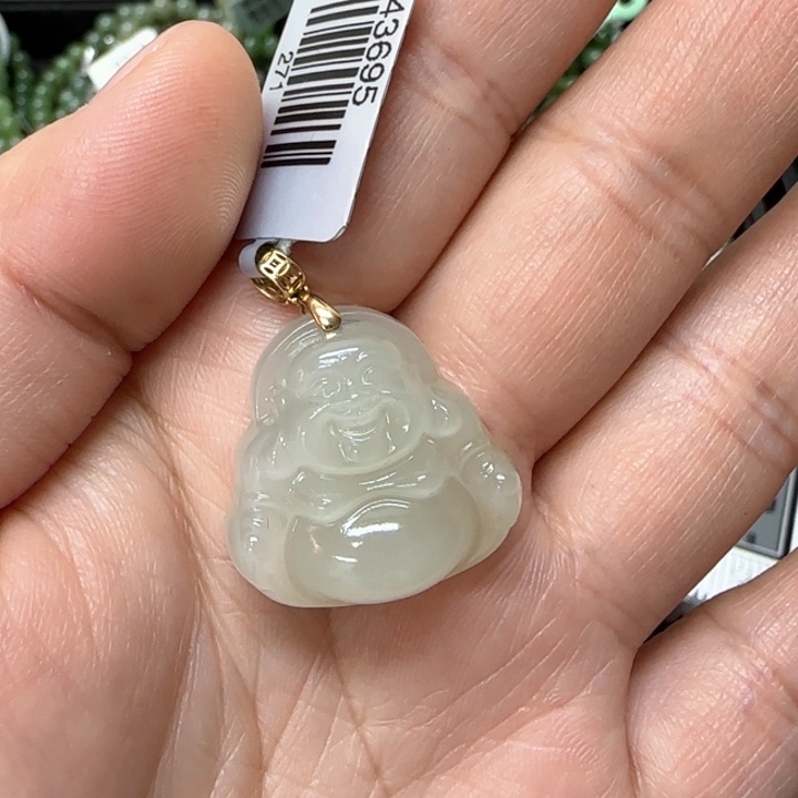 和田玉吊坠18K金镶嵌