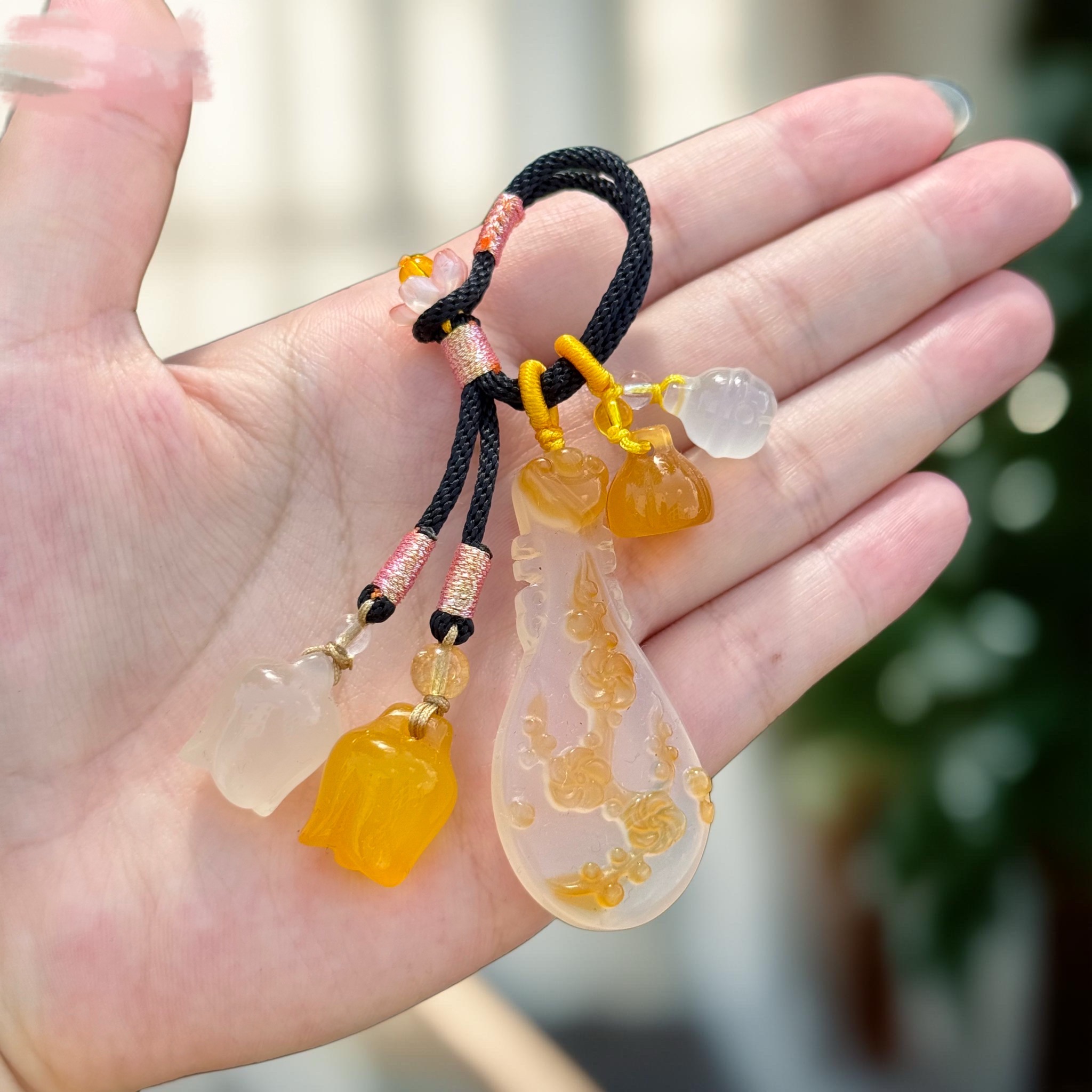 俏色雕刻冰透知音钥匙扣车钥匙定制实用小物件包包挂件车辆用品