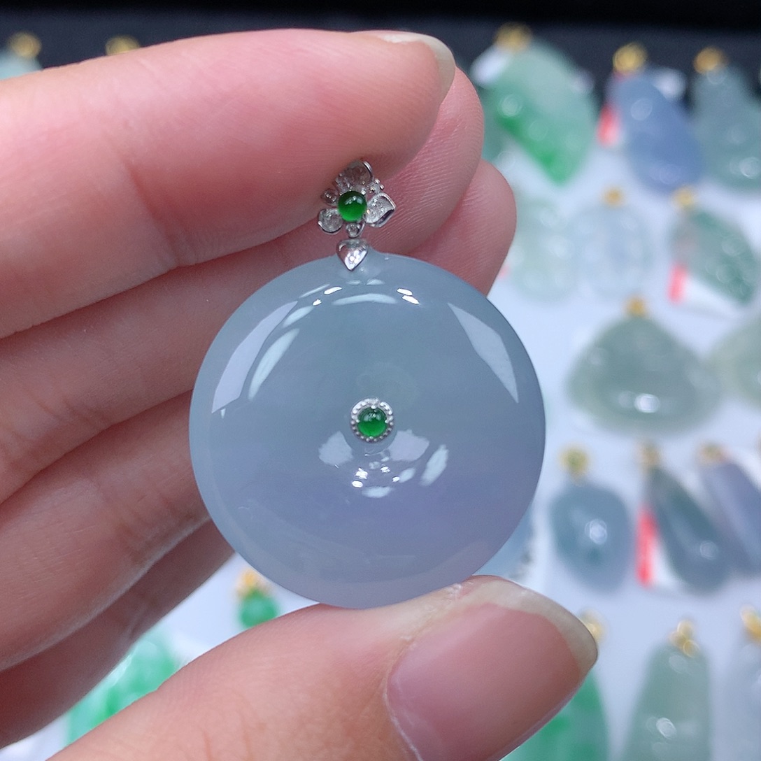 翡翠颈饰18K金镶嵌平安