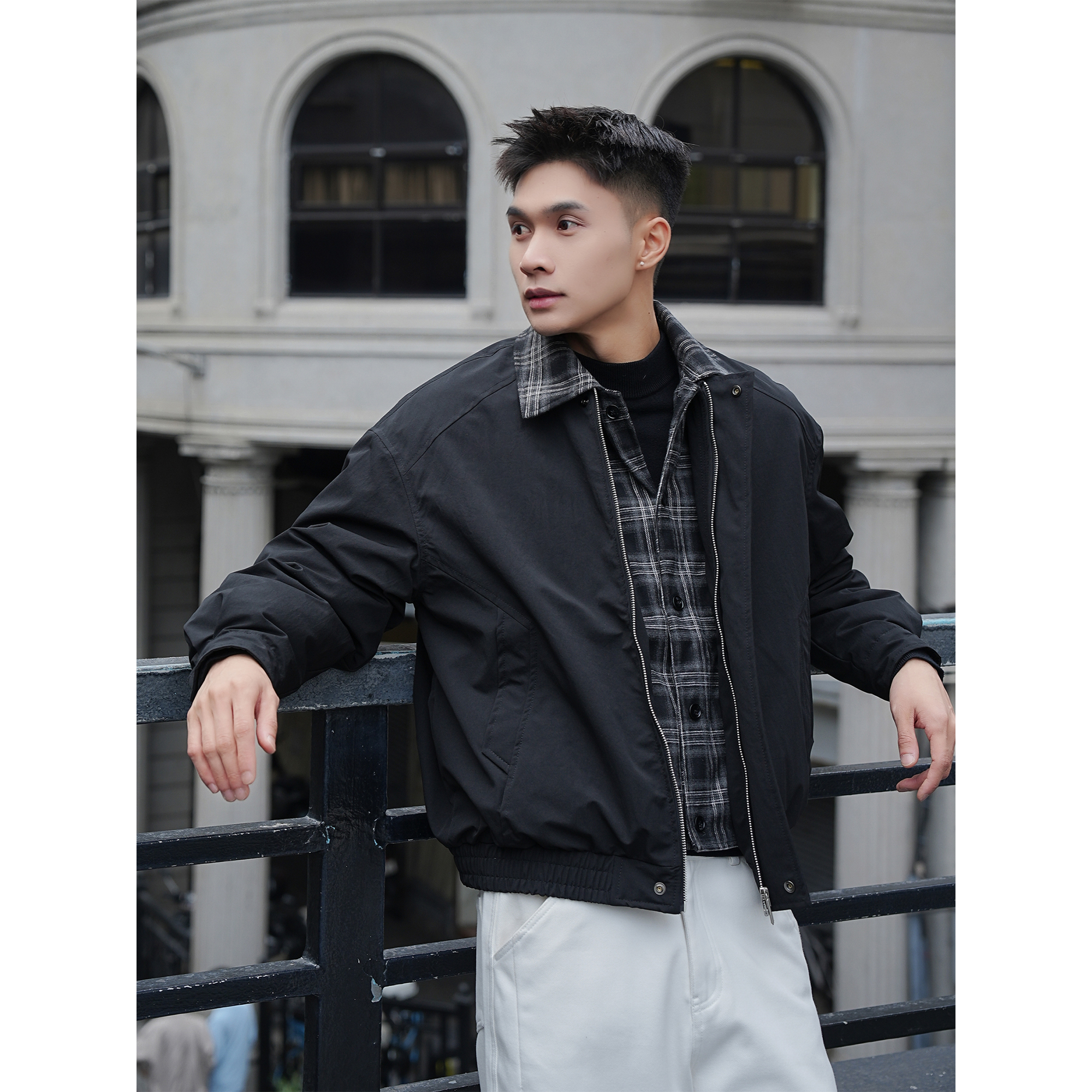 「美式巴恩风」格子拼接翻领外套加绒加厚羽绒服男DM-W-6536 A37