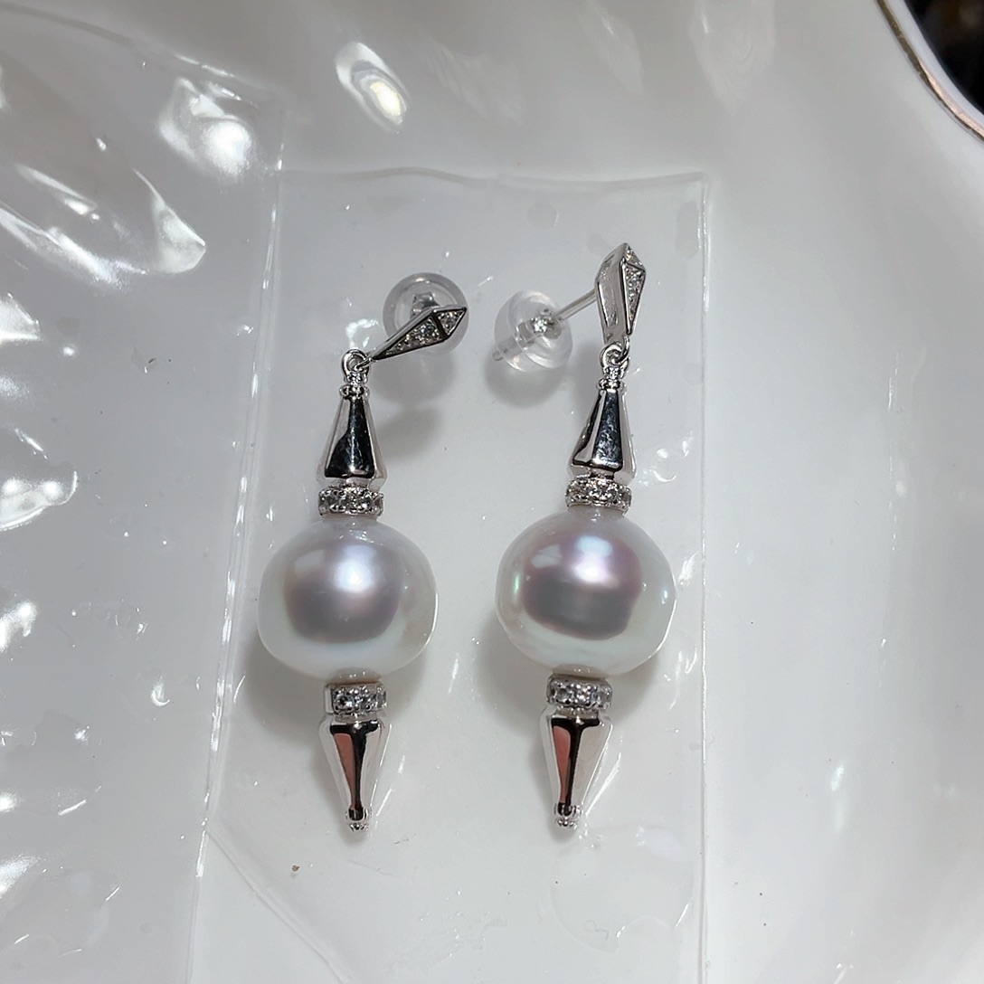 海水珍珠耳饰银S925镶嵌