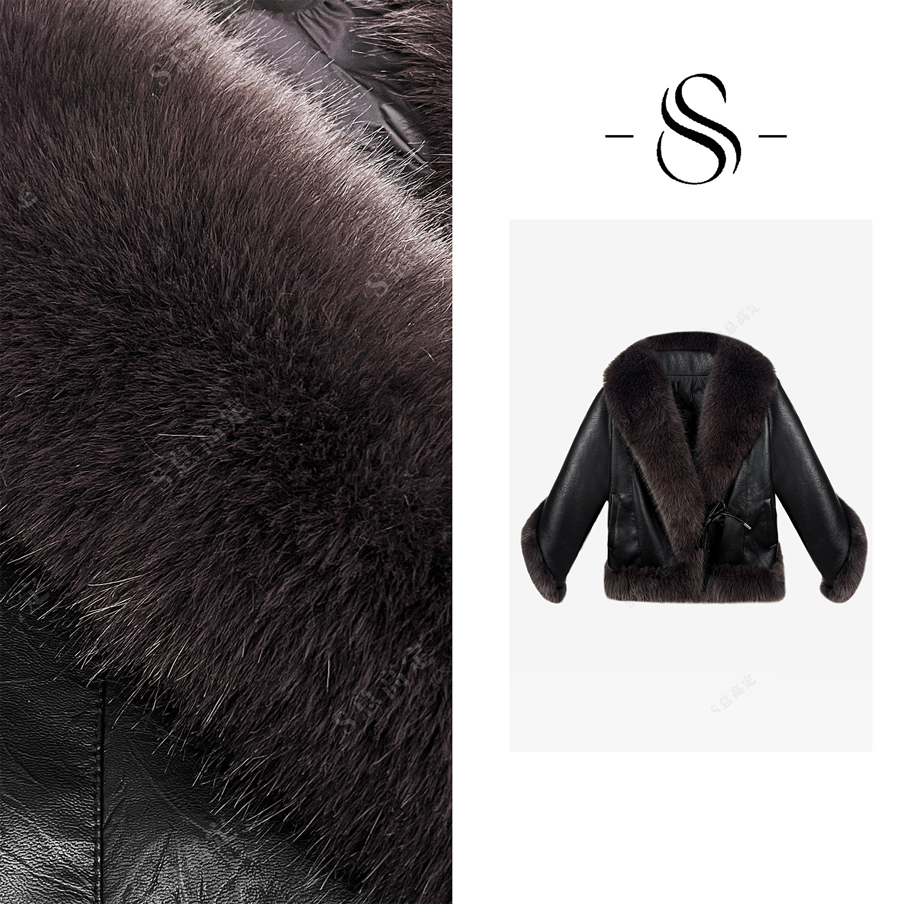 【丹丹】欧式冬季贵族风大毛领拼接休闲百搭气质外套D0441