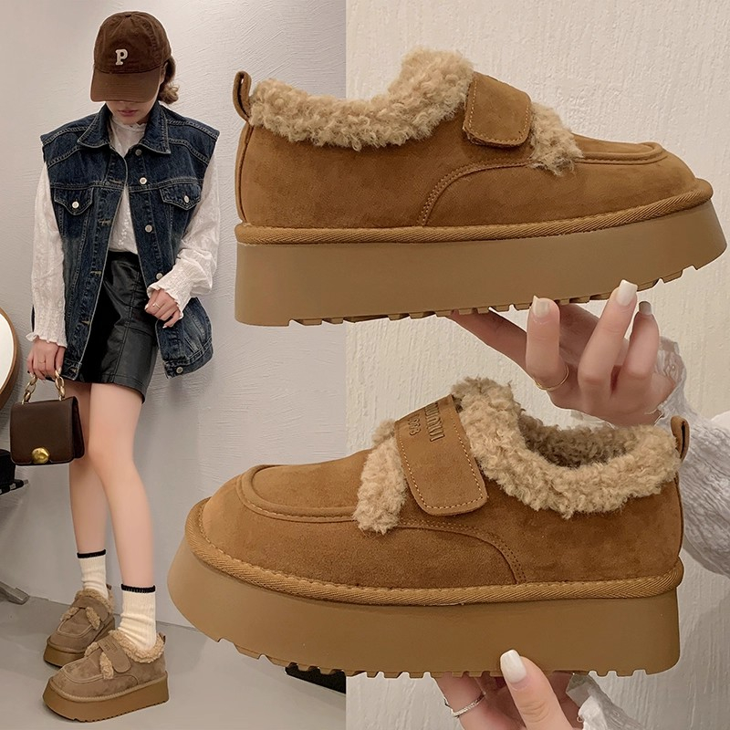 2025经典保暖加绒厚底增高魔术贴棉鞋冬季格子休闲风雪地靴