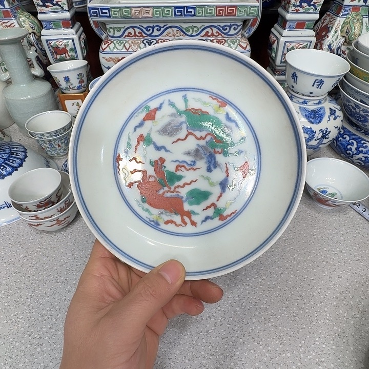 风***在摆件陶陶瓷纯手工斗彩盘