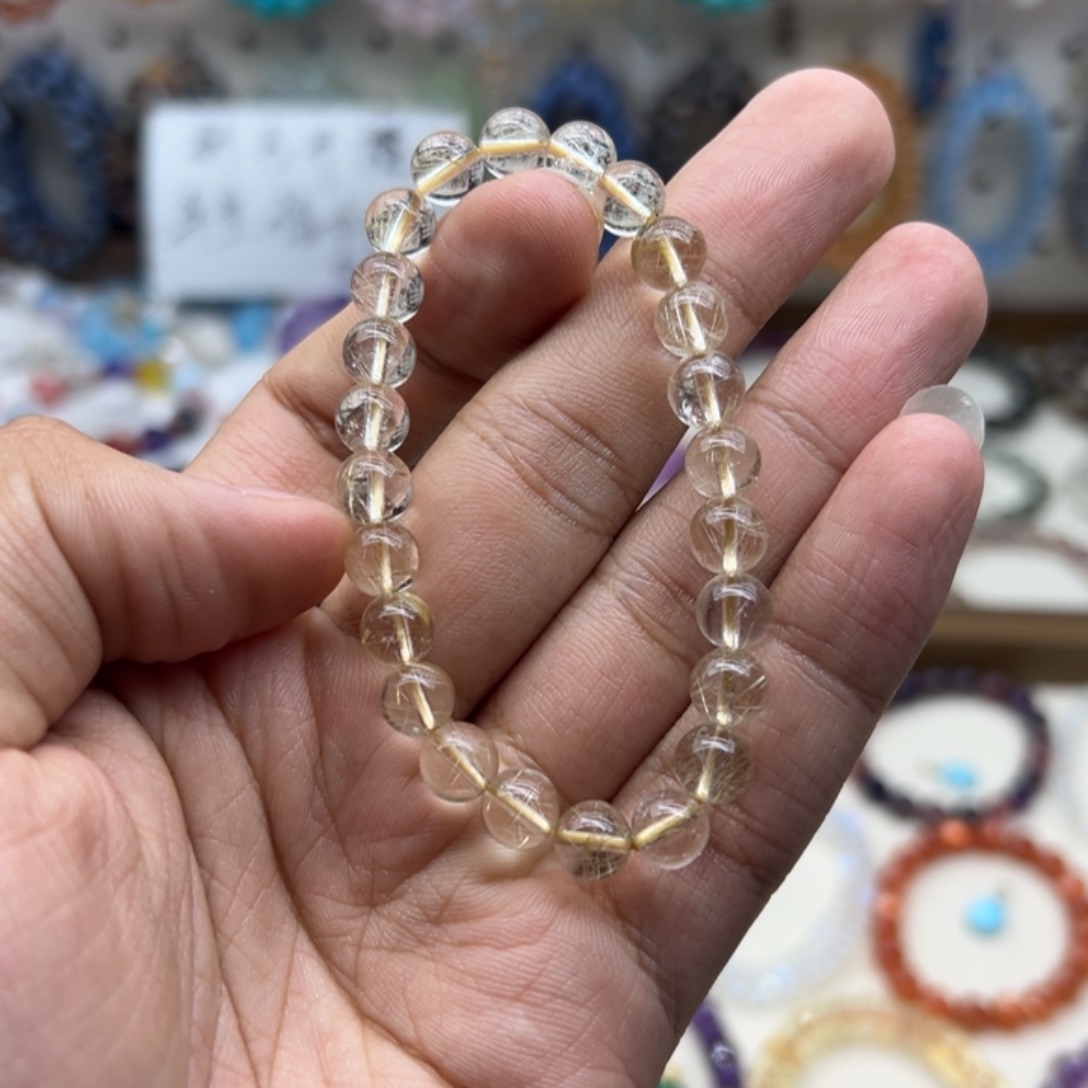 念***安未镶嵌手链水晶7.7咪金发晶