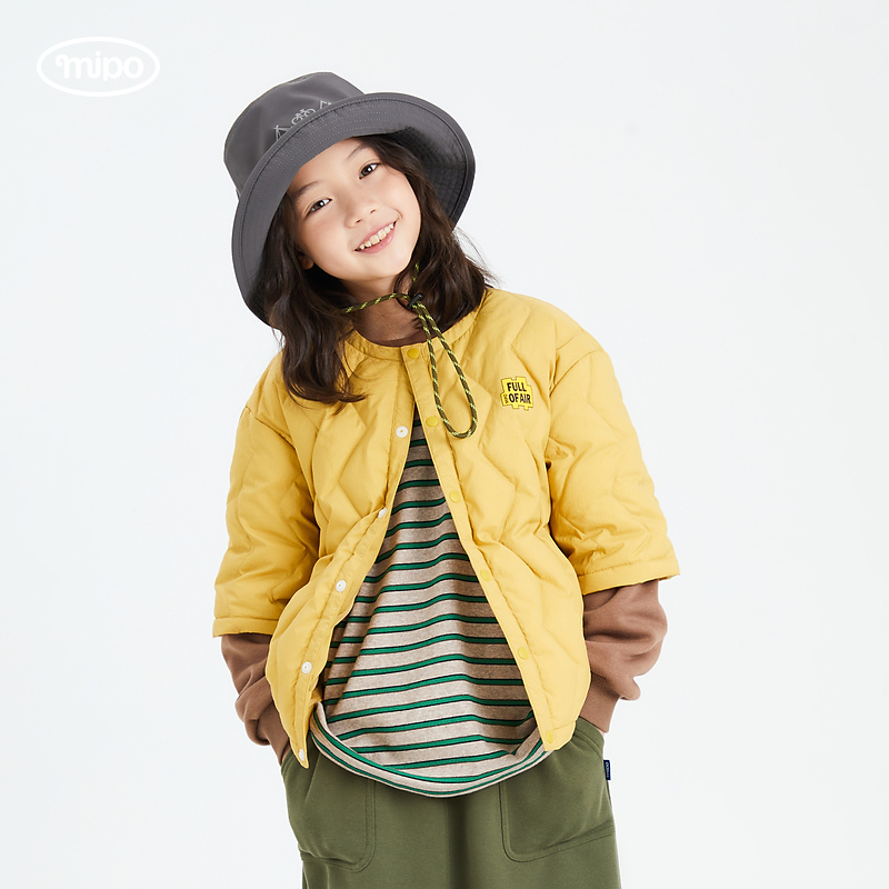 mipo冬装儿童轻薄羽绒服男新款假两件女童冬季外套短款
