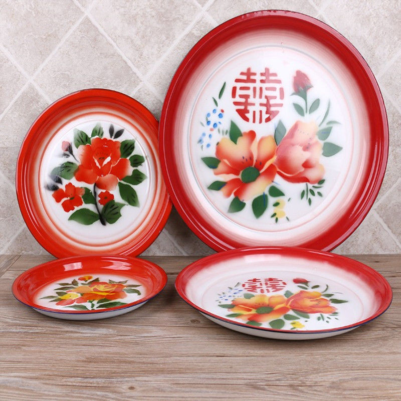 【超7千回头客】加厚25-50CM搪瓷茶盘怀旧经典水果盘婚庆喜字干果盘