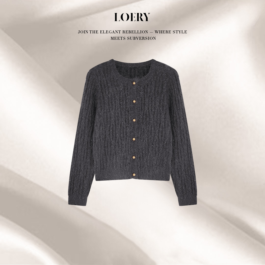 LOERY【鎏金系列编号183】星愿针织衫马海毛拉毛排扣上衣-115395