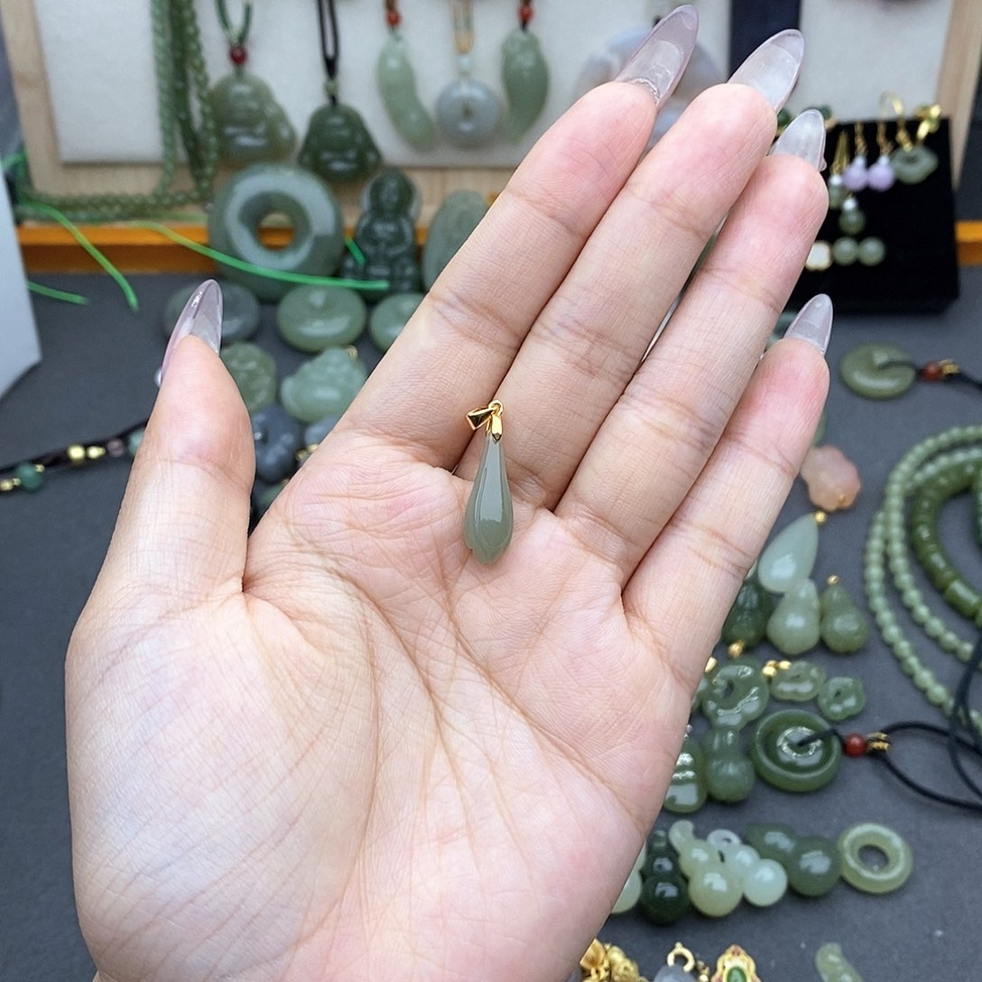 和田玉银S925镶嵌吊坠(不含链)