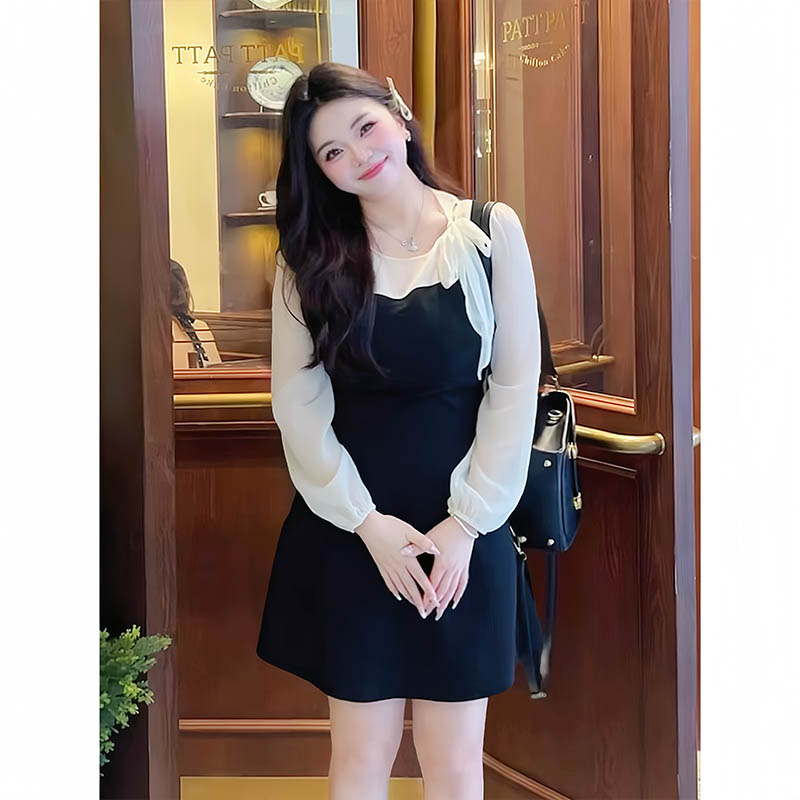 贝贝微胖定制【W0034Q】高级感小众气质假两件千金风衬衫连衣裙