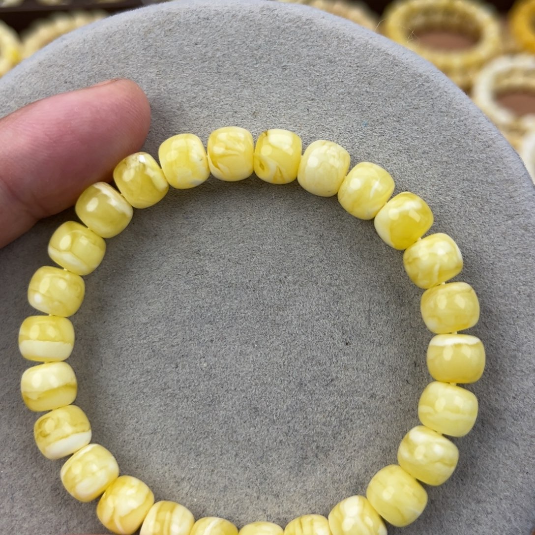 蜜蜡未镶嵌手串纯天然俄料瓷白花虎皮8.8腕口17+