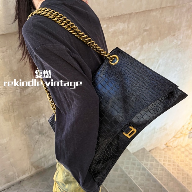 95新 Balenciaga/巴黎世家 复燃精选/黑金鳄压大号crush斜挎包