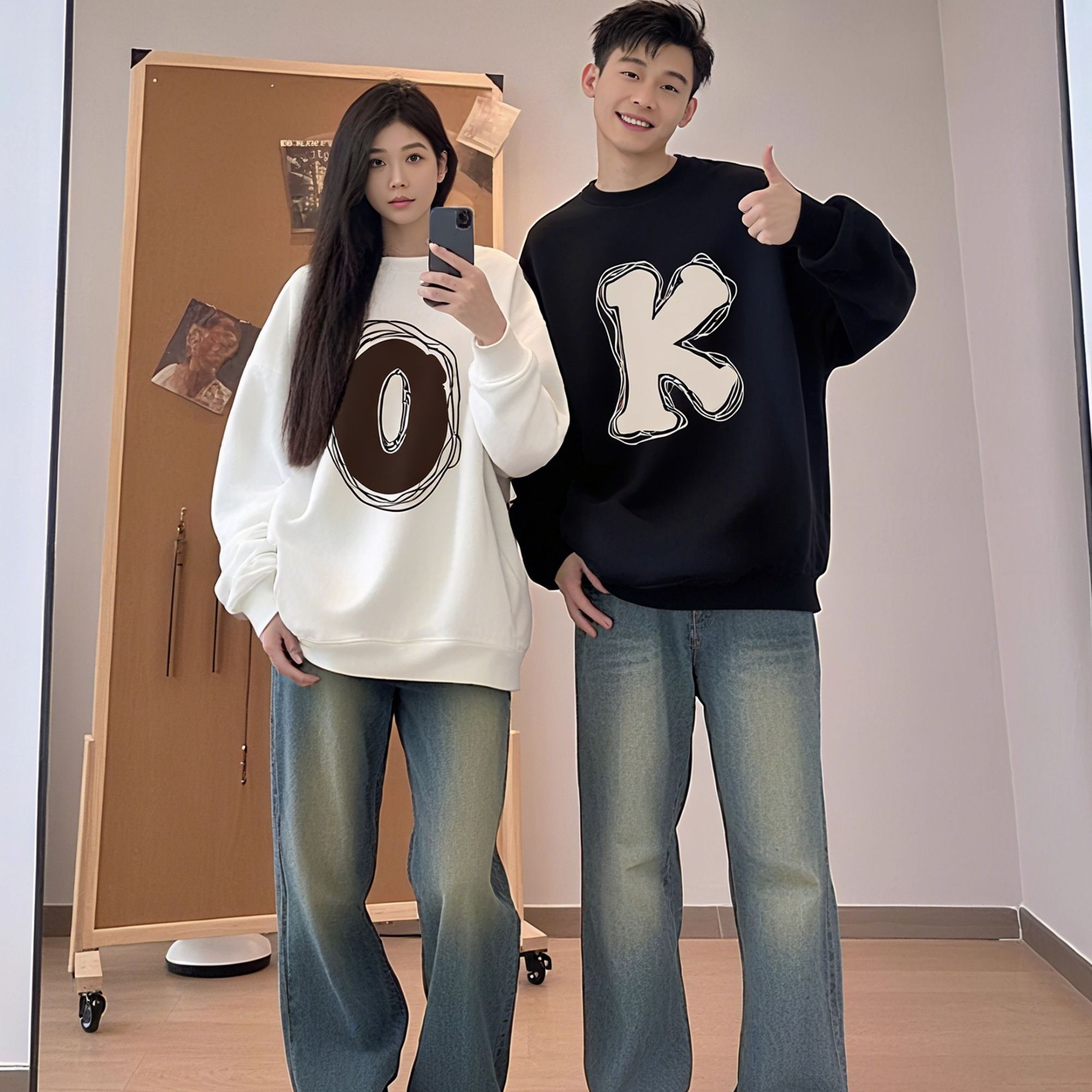 【两件装】早秋卫衣OK情侣装2025款一男一女秋冬款美式高级感上衣