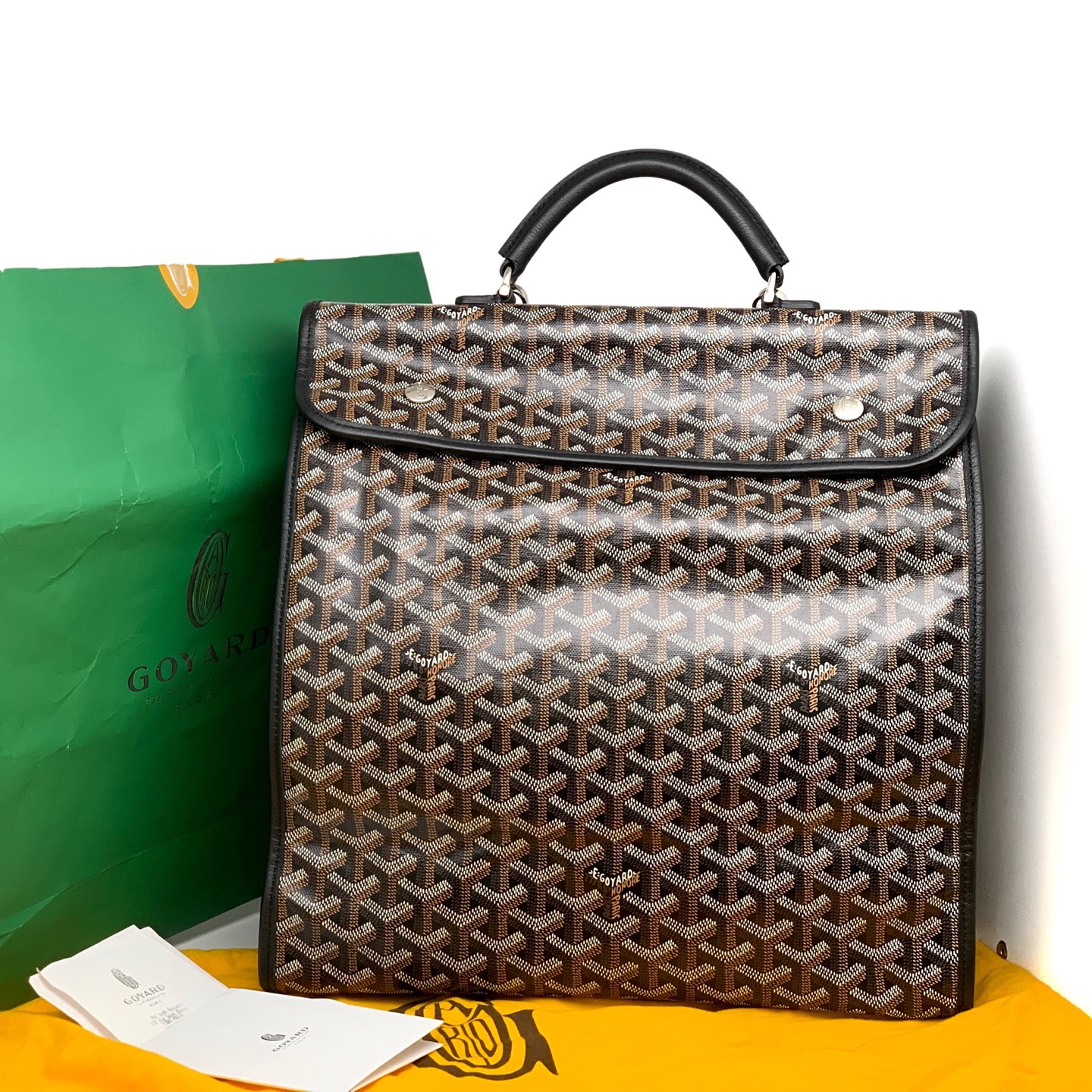 99新 Gaoy/戈雅 Saint leger 经典老花黑色双肩包