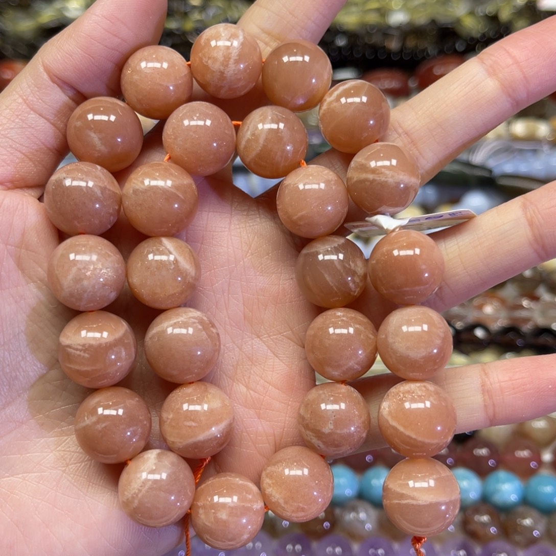 玛瑙/玉髓散珠天然橙月光卡14加长条38厘米