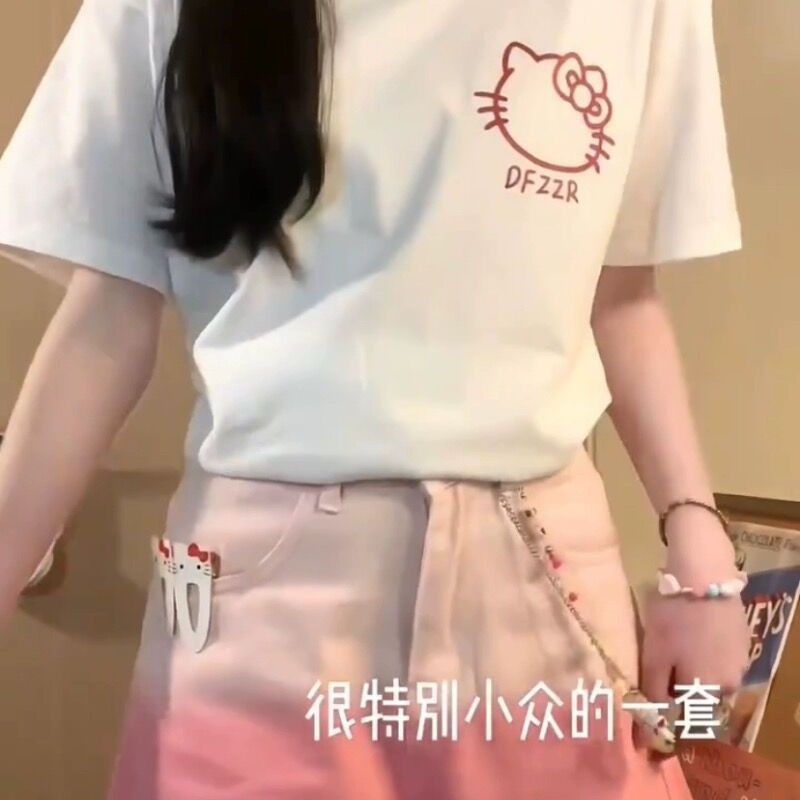 2024爆款女装牛仔短裤薄款百搭渐变粉色新款阔腿宽松显瘦a字