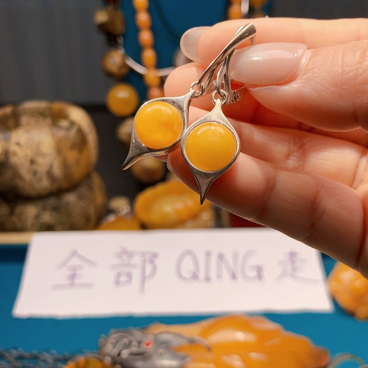 琥珀未镶嵌耳饰波兰设计款琥珀蜜蜡