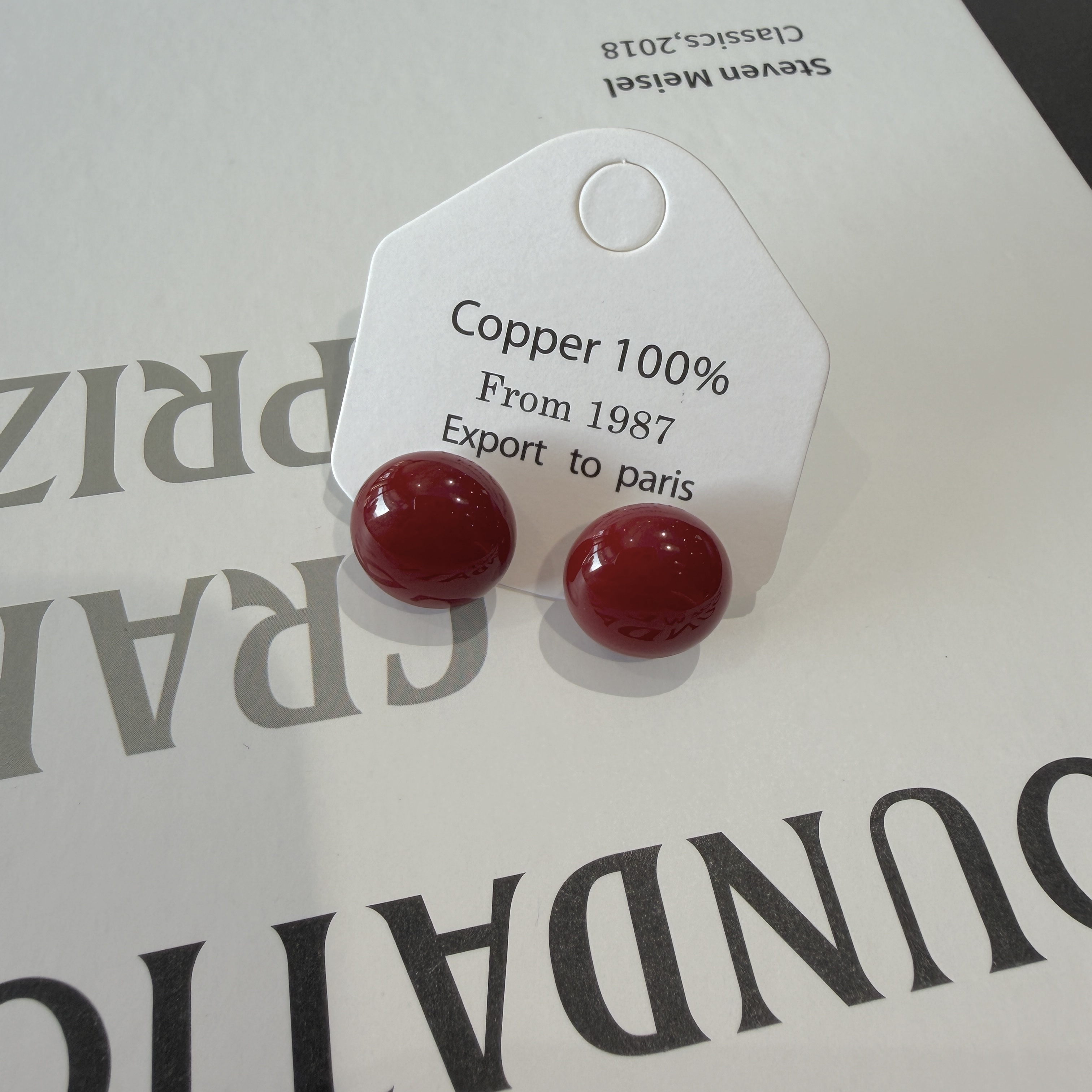 非金属铅玻璃耳饰 韩高级感勃垦地彩色球球法式轻奢复古港风气质