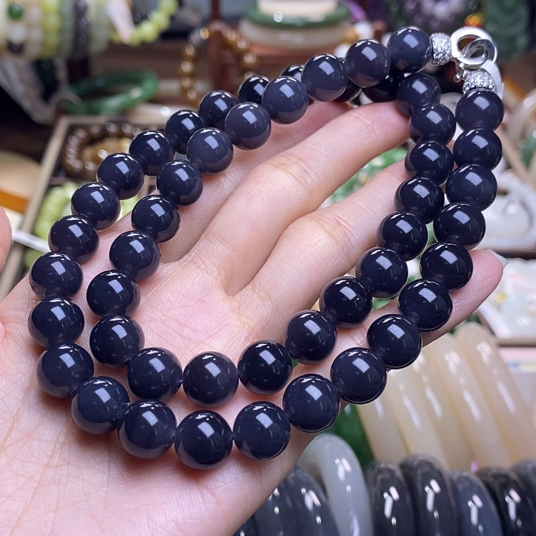 颈饰未镶嵌和田玉烟紫银镶帝王紫妈妈链10MM