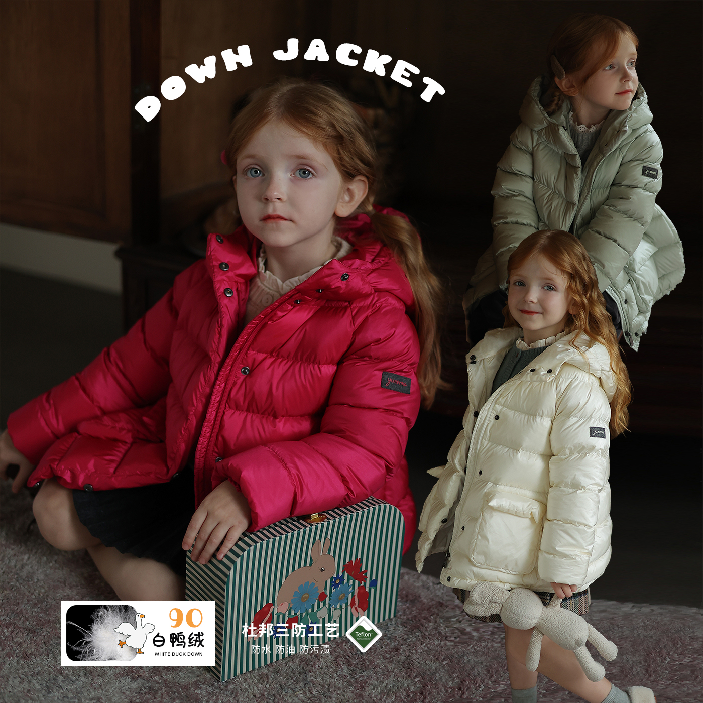 允儿妈女童秋冬杜邦三防90白鸭绒花苞羽绒服宝宝冬季洋气加厚外套