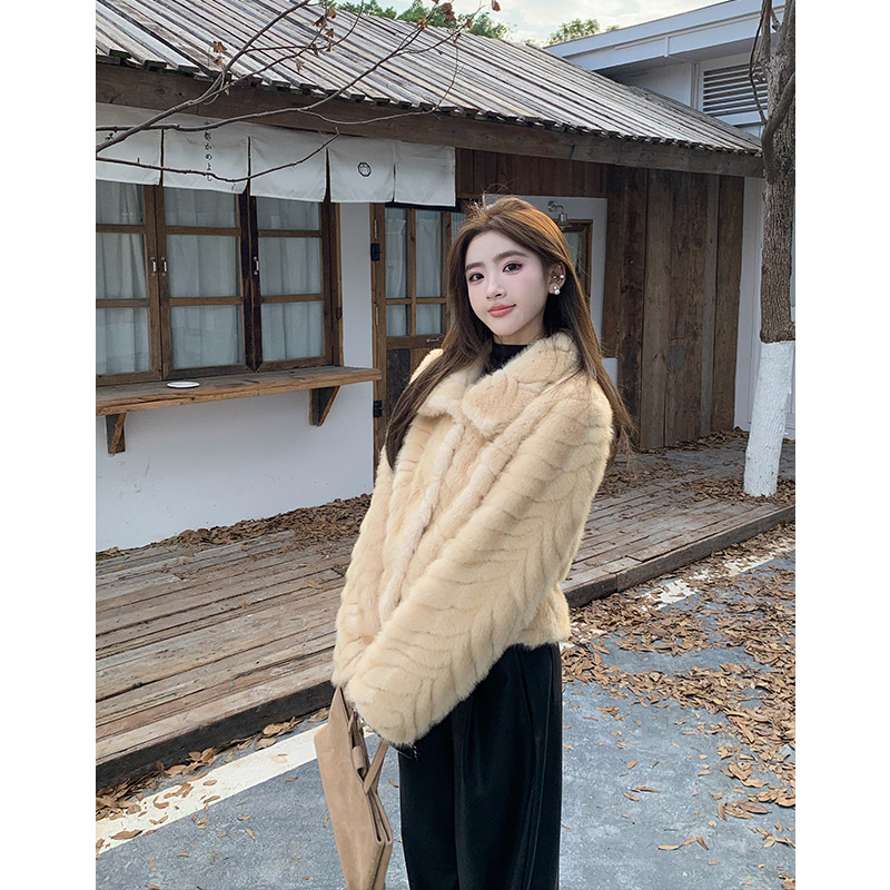 橘子树在哪儿气质显贵仿貂毛油滑水润毛毛外套女冬高级感环保皮草
